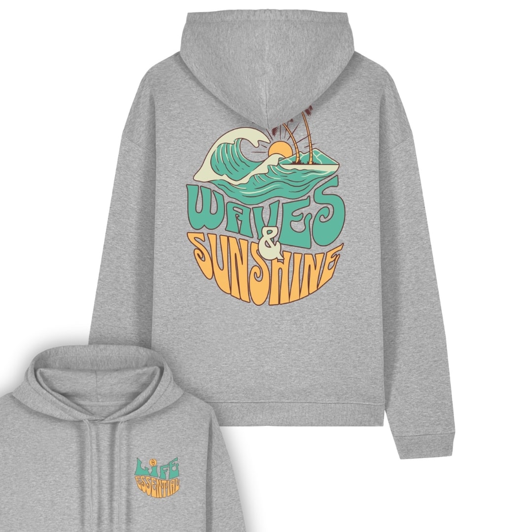 Heather Grey "Waves & Sunshine" Organic Hoodie