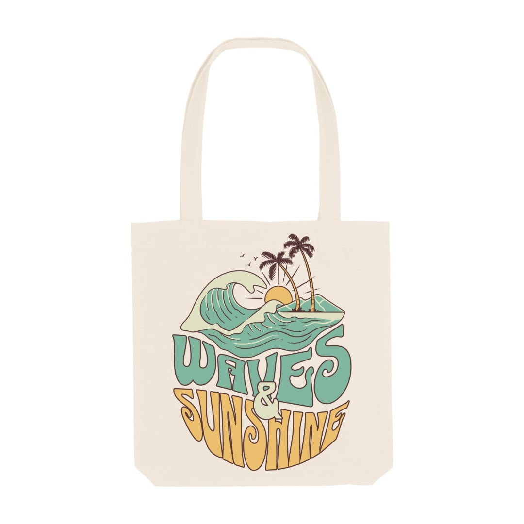 NATURAL "WAVES & SUNSHINE" ORGANIC TOTE BAG