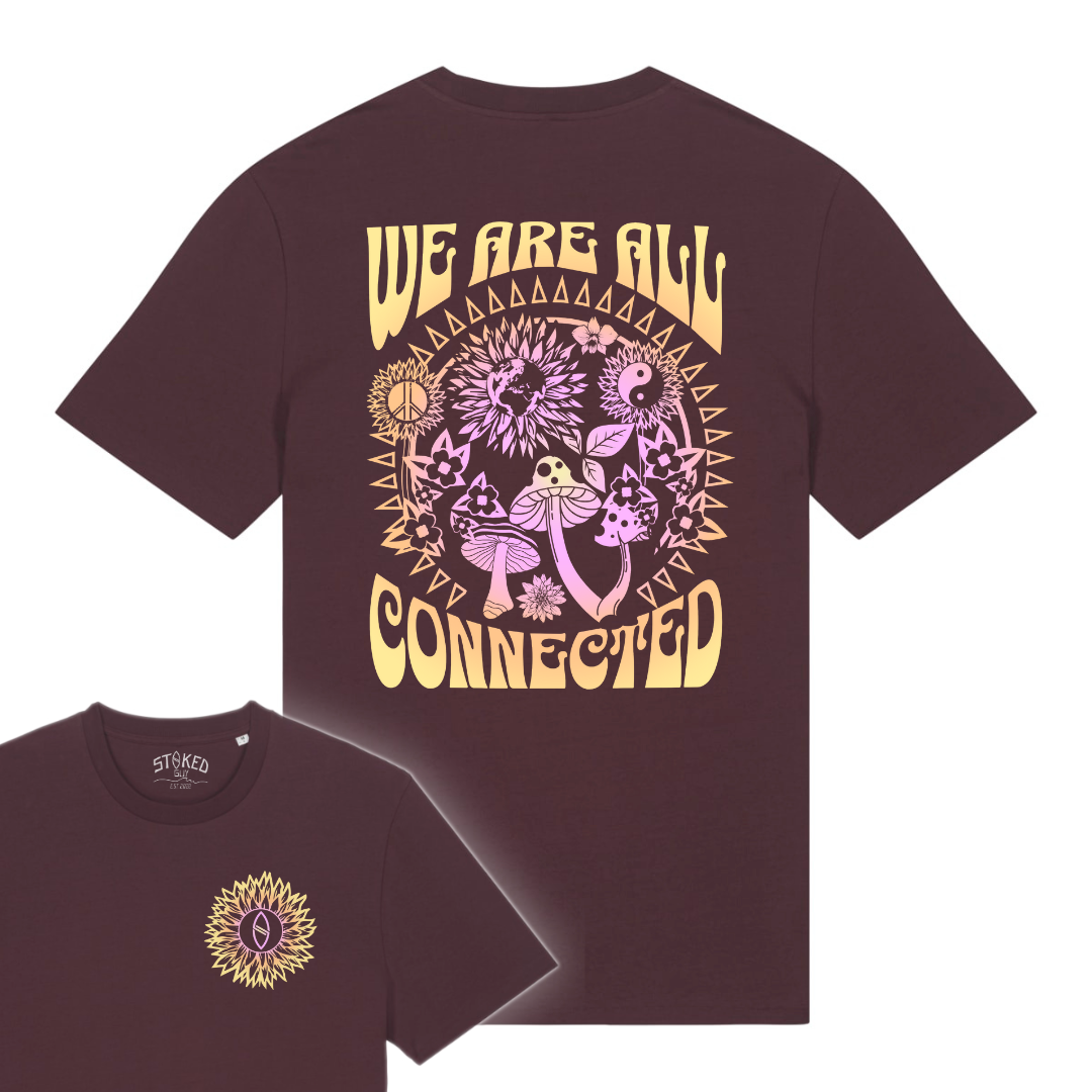 RED BROWN "WE ARE ALL CONNECTED" ORGANIC TEE