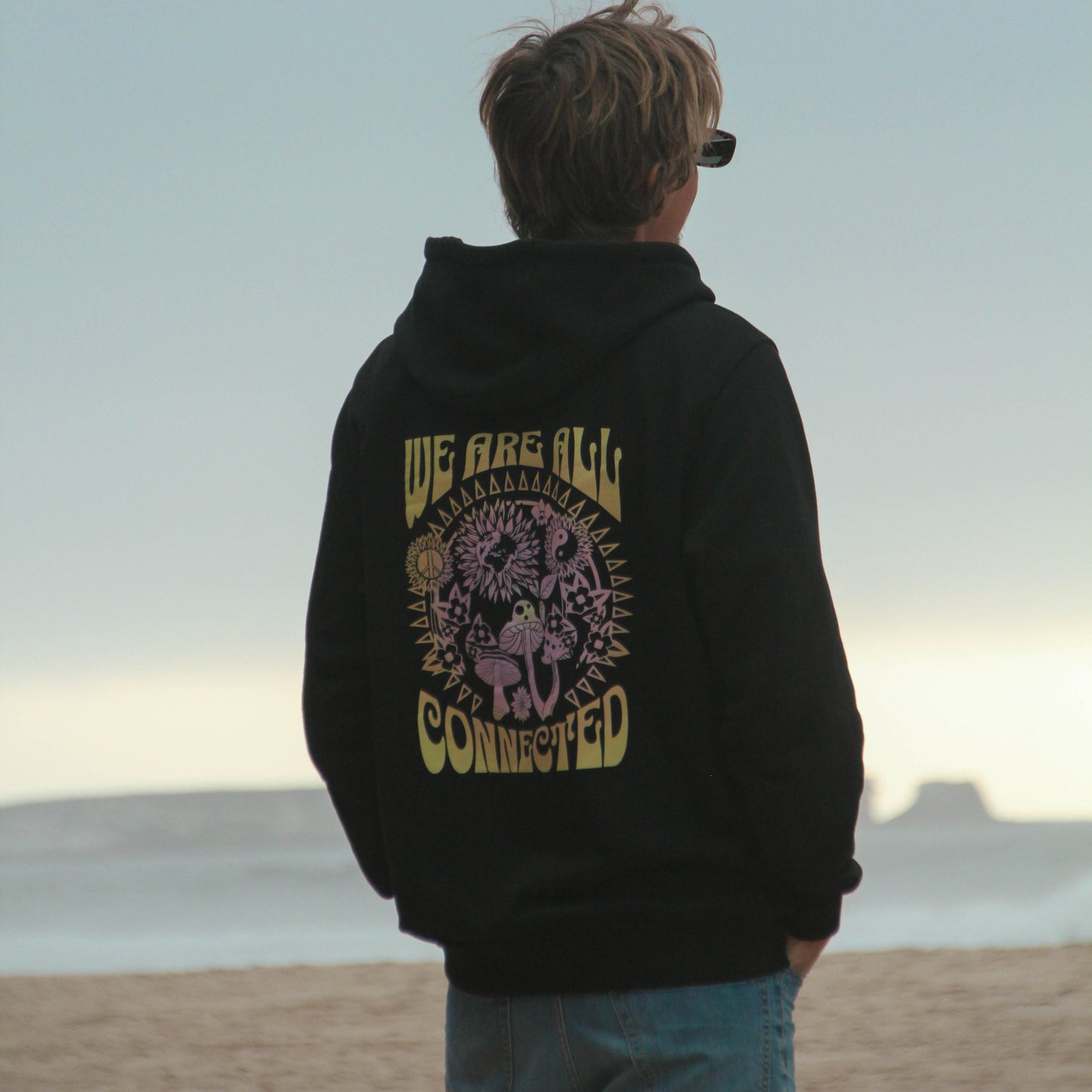 BLACK "WE ARE ALL CONNECTED" ORGANIC HOODIE
