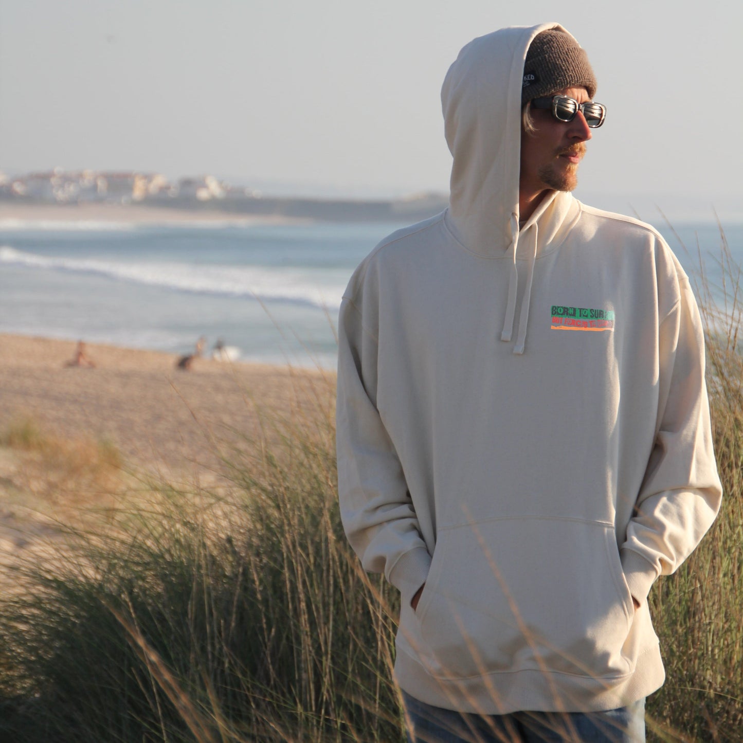 NATURAL RAW "BORN TO SURF" ORGANIC HOODIE