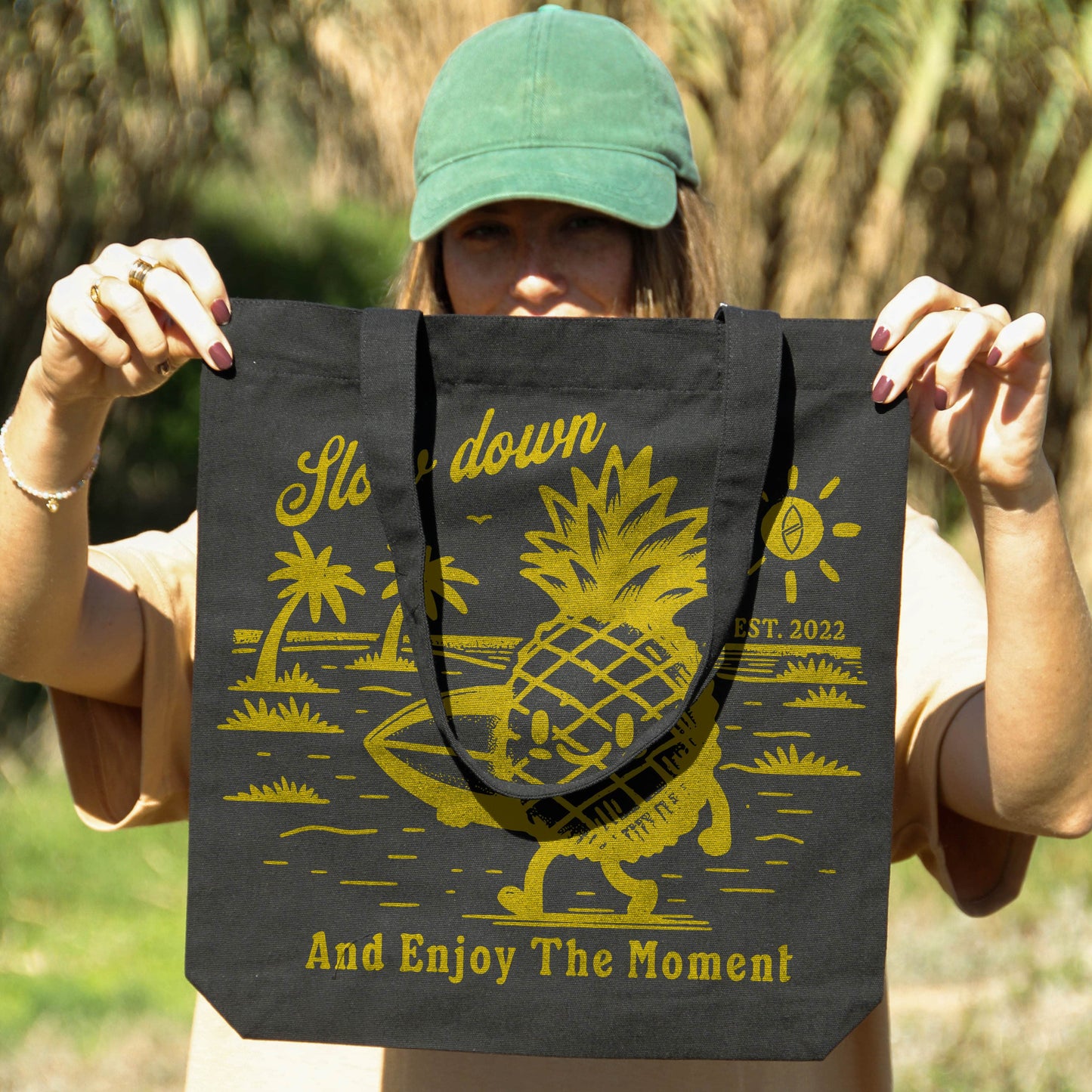 BLACK "STOKED PIÑA" ORGANIC TOTE BAG