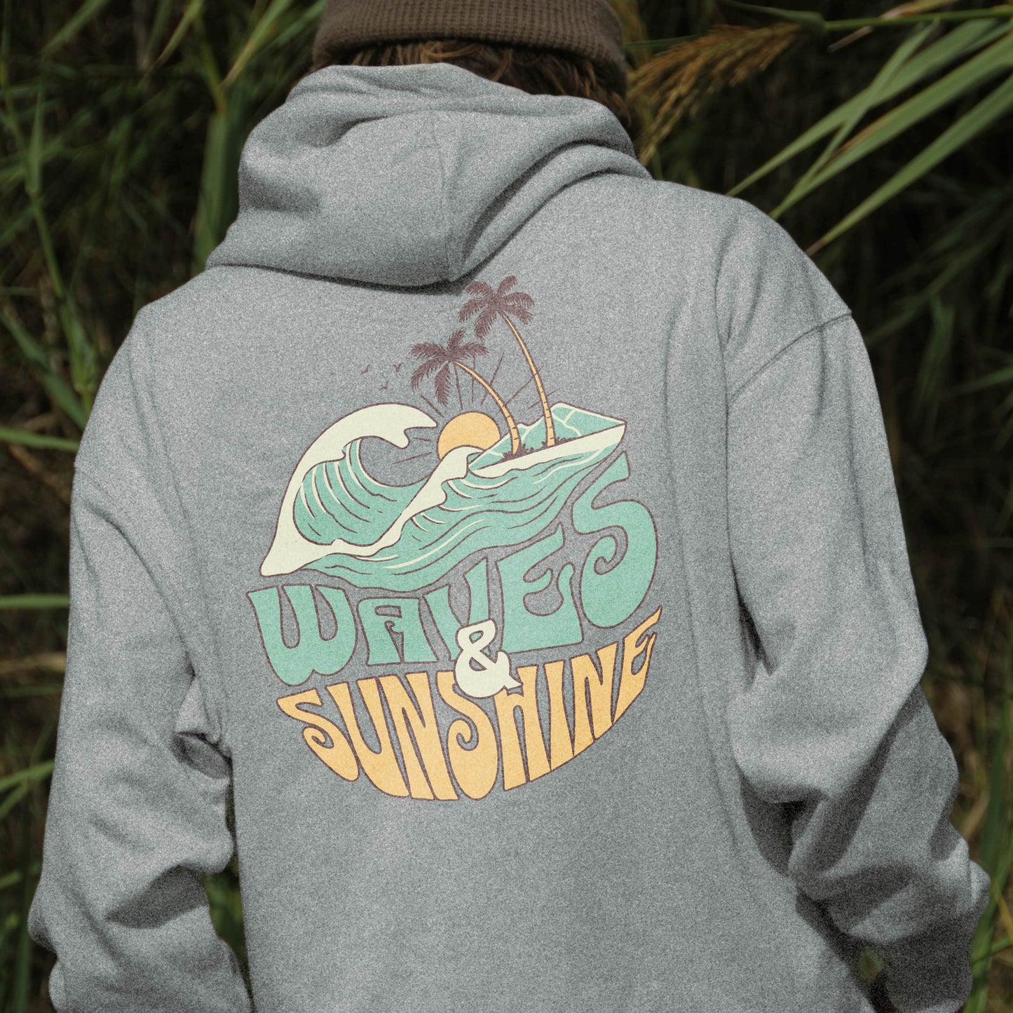 Heather Grey "Waves & Sunshine" Organic Hoodie