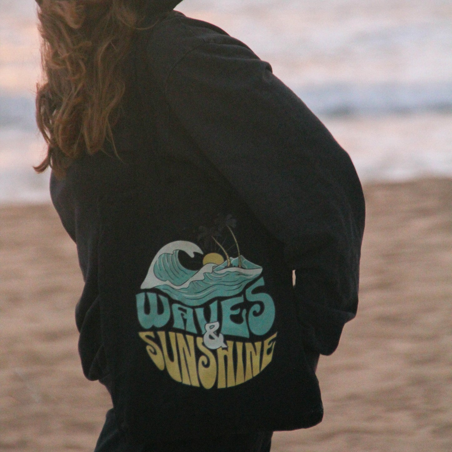 BLACK "WAVES & SUNSHINE" ORGANIC TOTE BAG
