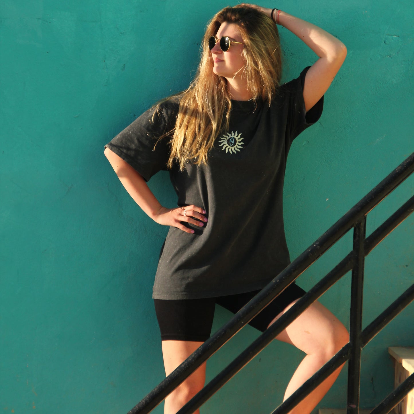 BLACK "TRIBE" STONE WASH TEE