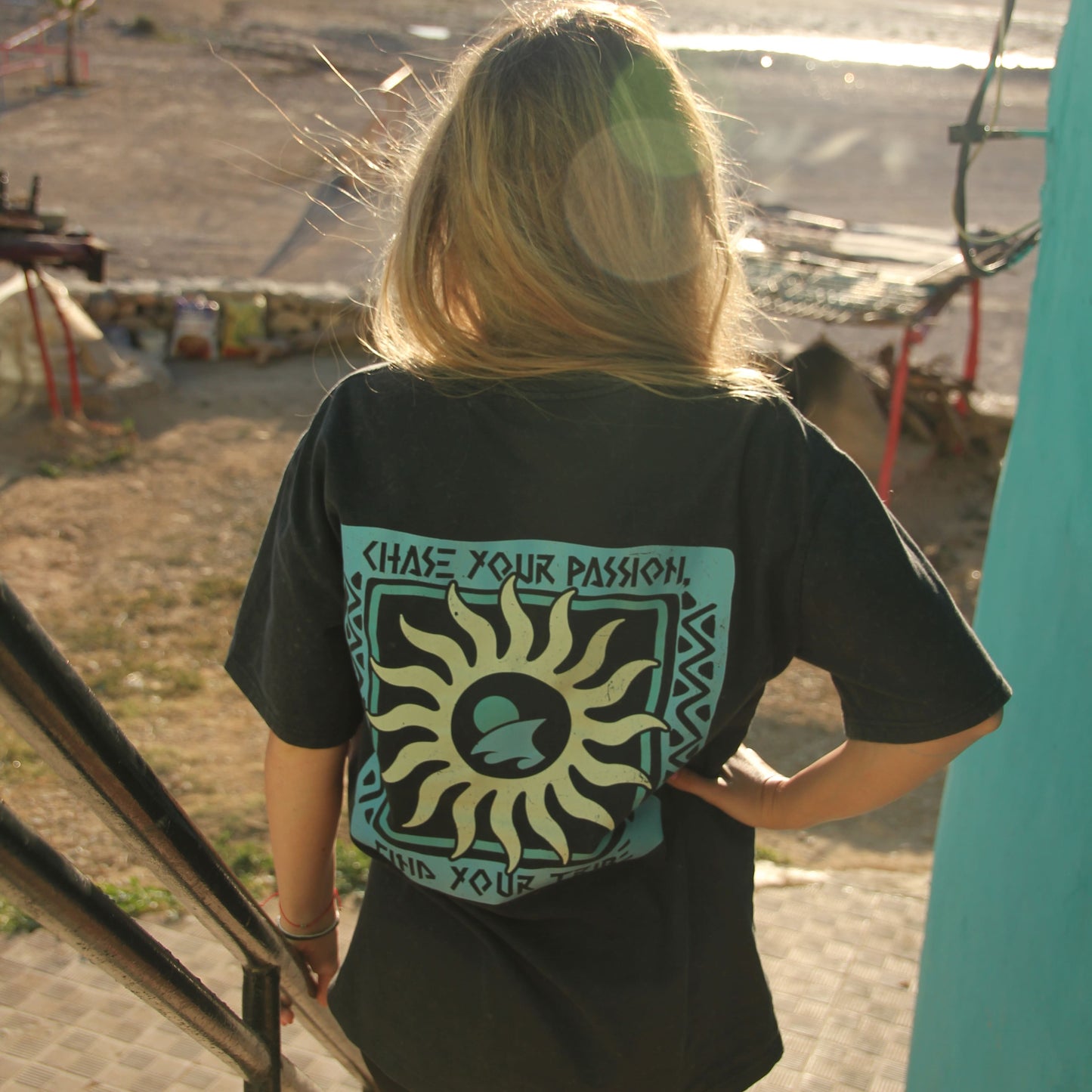BLACK "TRIBE" STONE WASH TEE