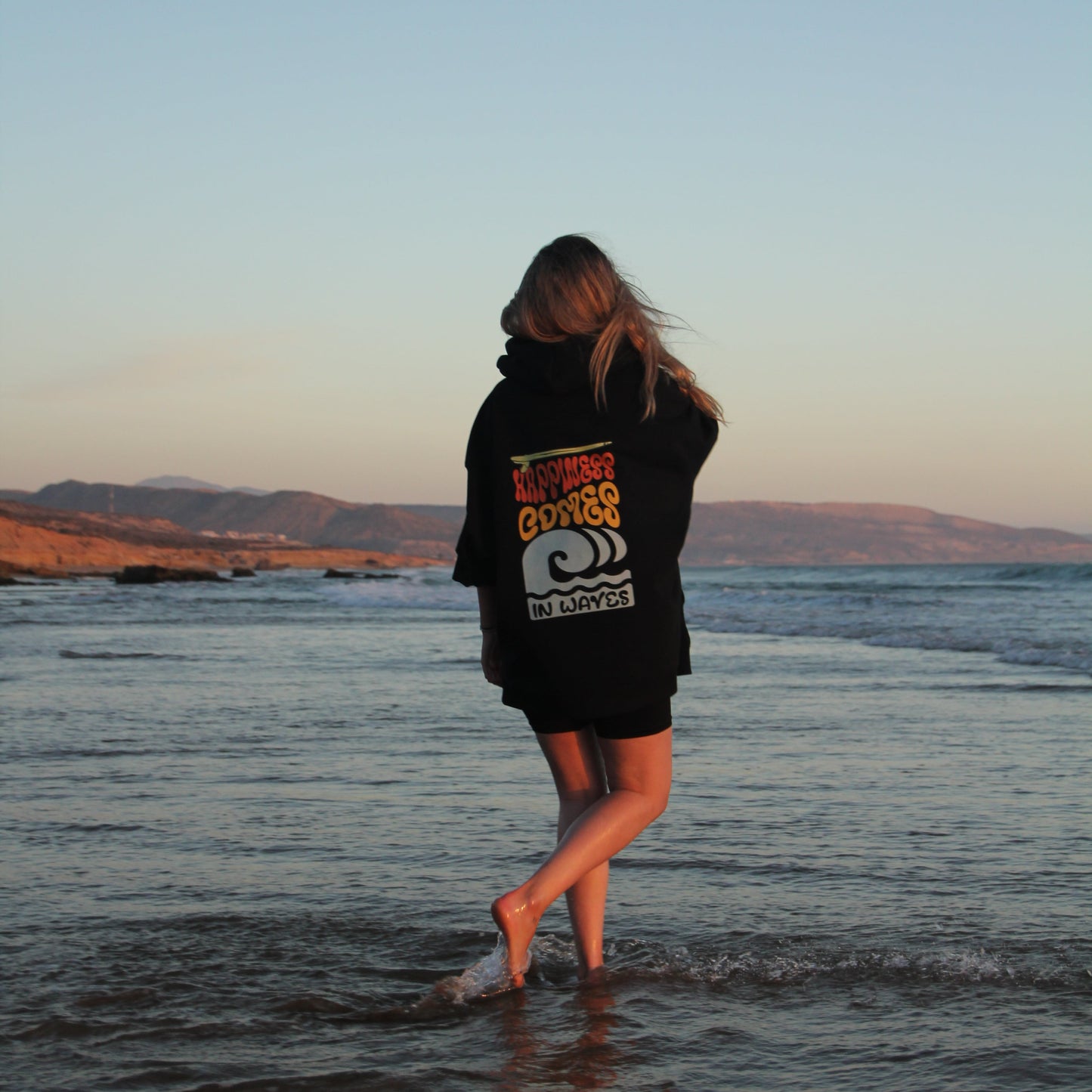 BLACK "HAPPINESS" ORGANIC HOODIE