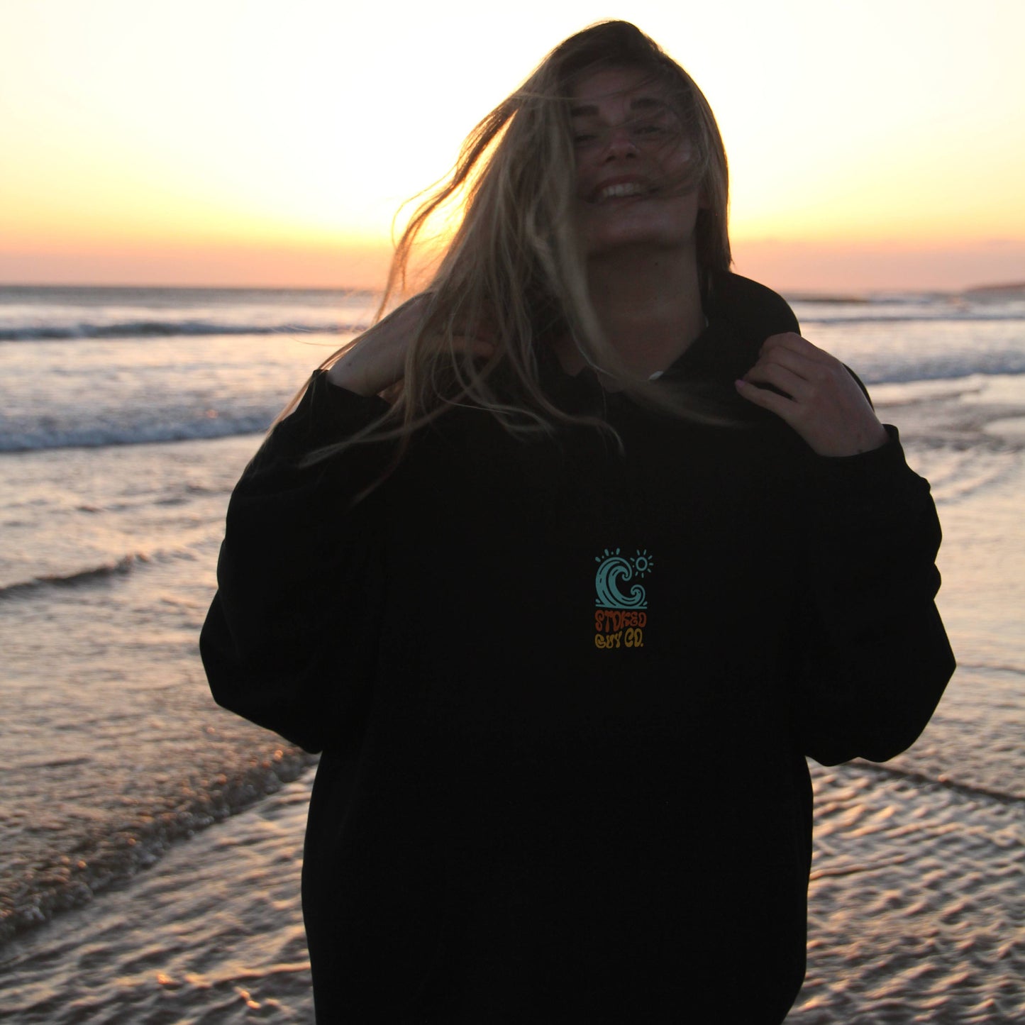BLACK "HAPPINESS" ORGANIC HOODIE