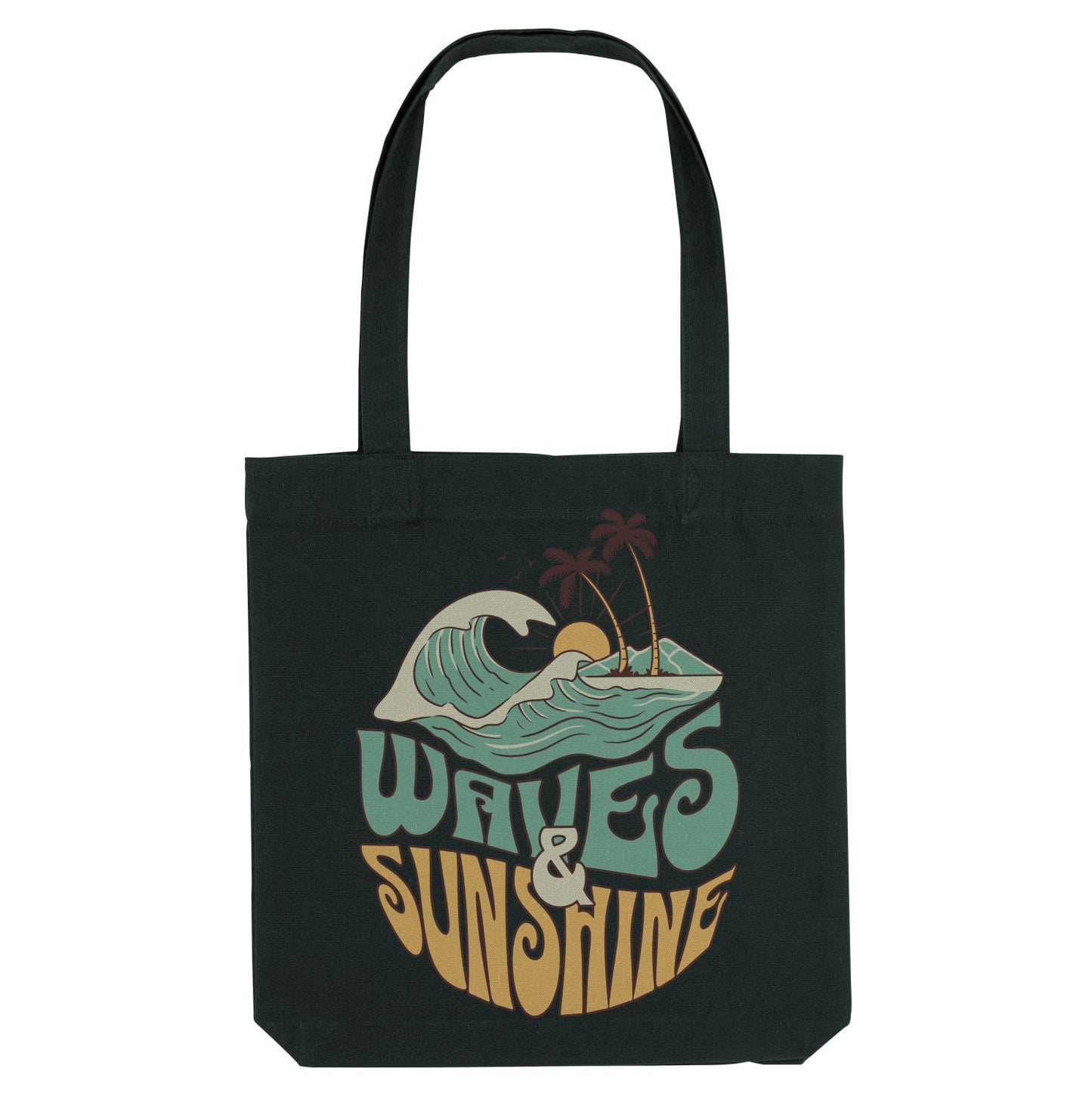 BLACK "WAVES & SUNSHINE" ORGANIC TOTE BAG