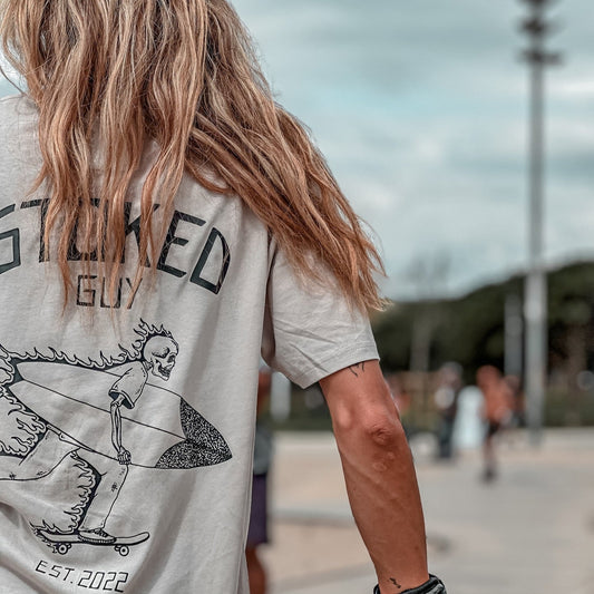 Vale keisel wearing stoked guy clothing original t-shirt in barcelona skating in a bowl