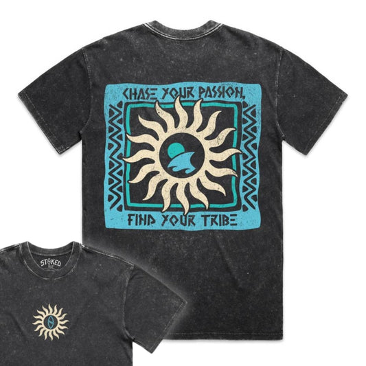 Black "Tribe" Stone Wash Tee