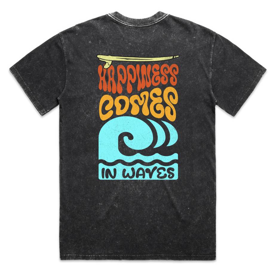 Black "Happiness" Stone Wash Tee