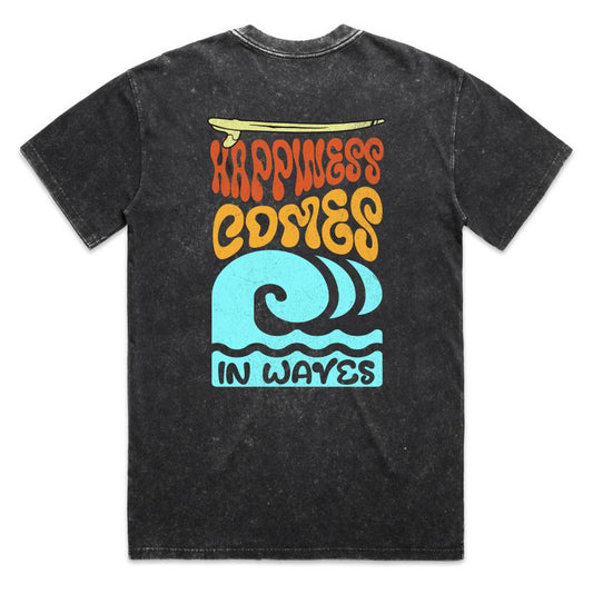 Black "Happiness" Stone Wash Tee