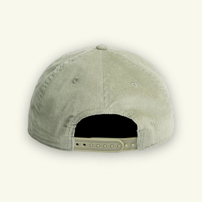 Back view of a light gray cap on a white background
