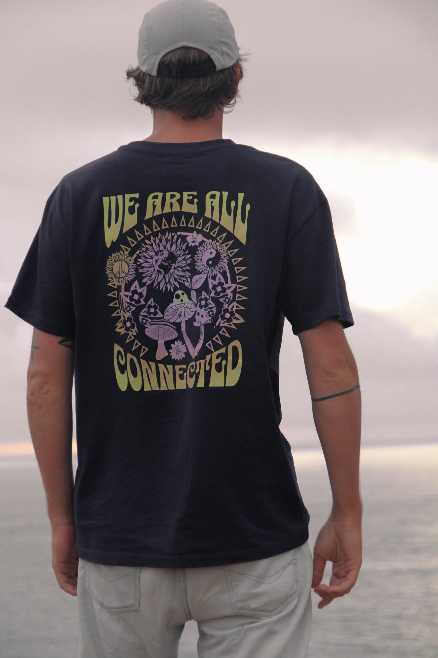 Black Acid Washed Oversize "We Are All Connected" Tee