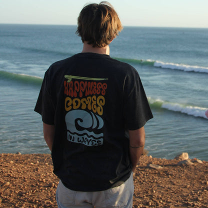 Black "Happiness" Stone Wash Tee